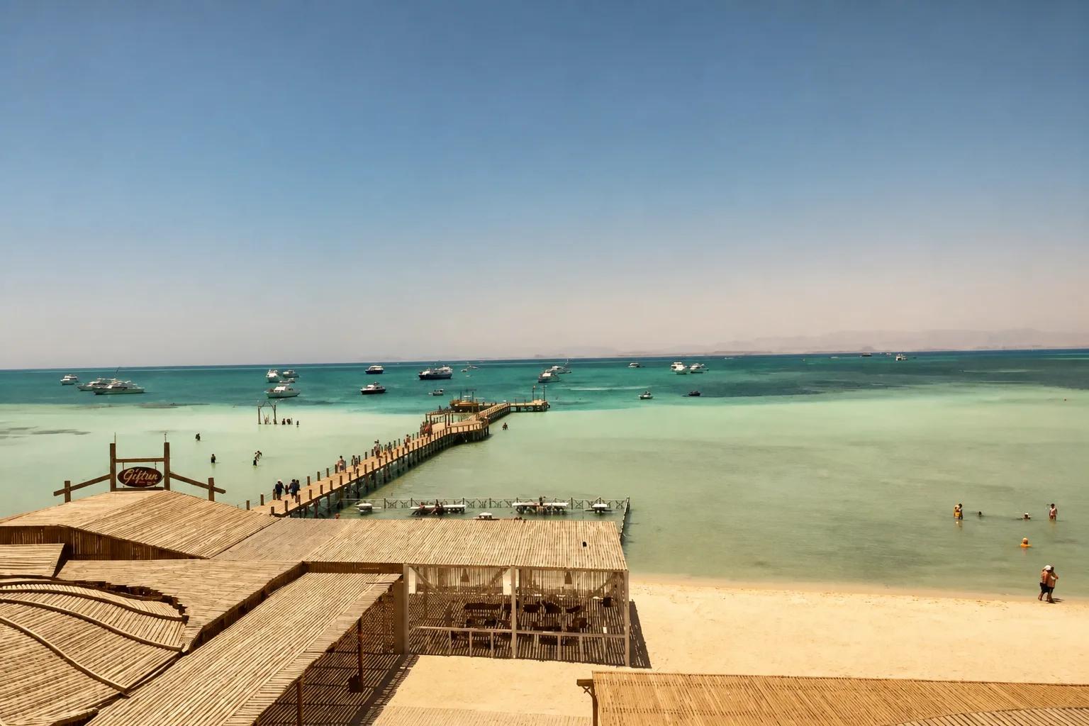Turquoise bay and reef on the Red Sea coast near Hurghada