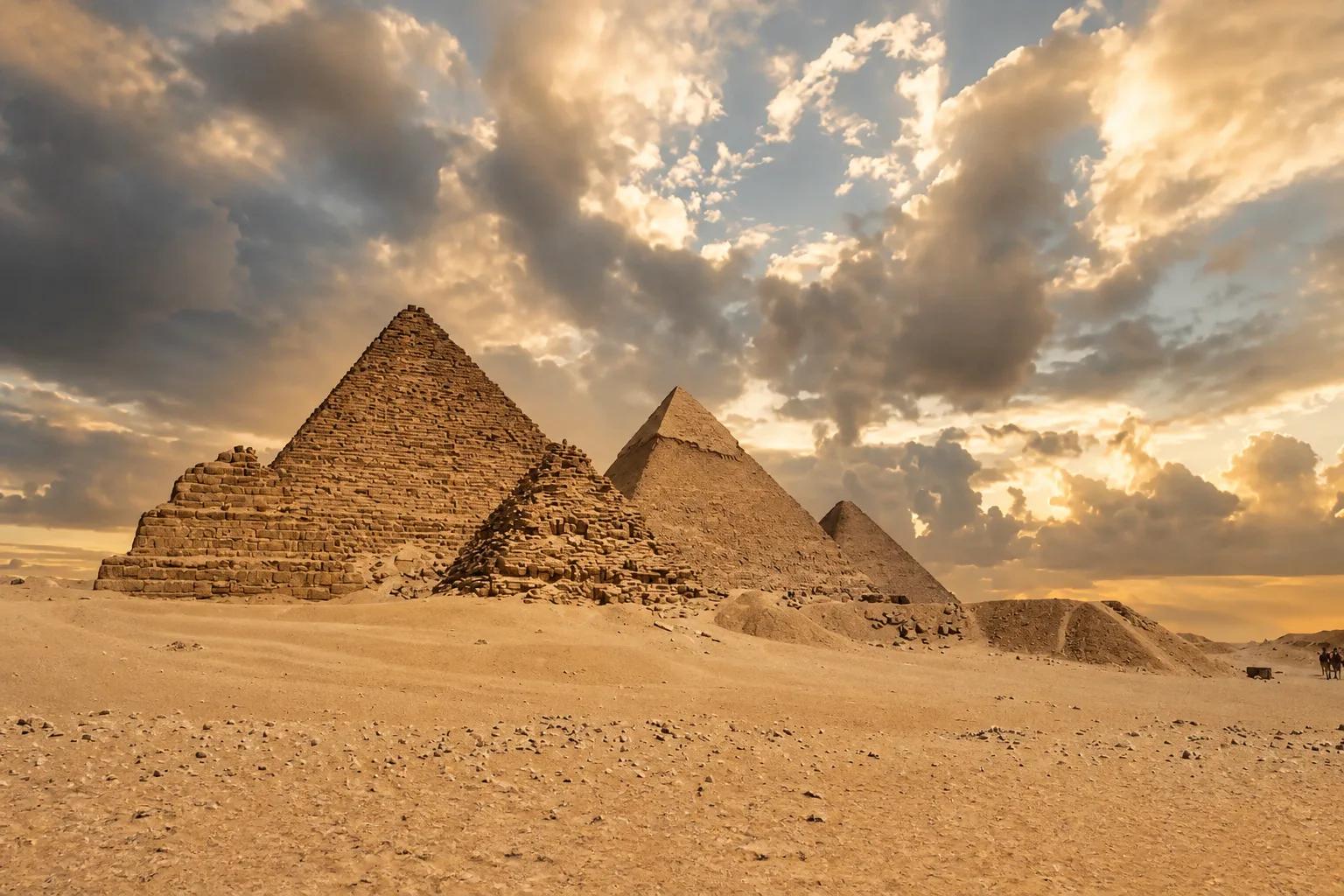 The Great Sphinx of Giza with a pyramid behind