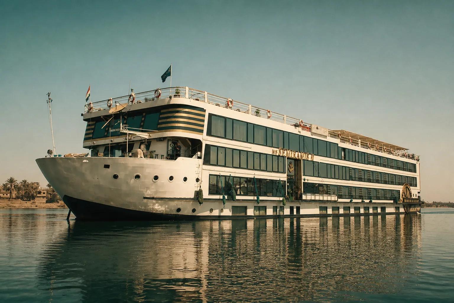 5-star Nile cruise ship moored at Luxor on the Luxor to Aswan route