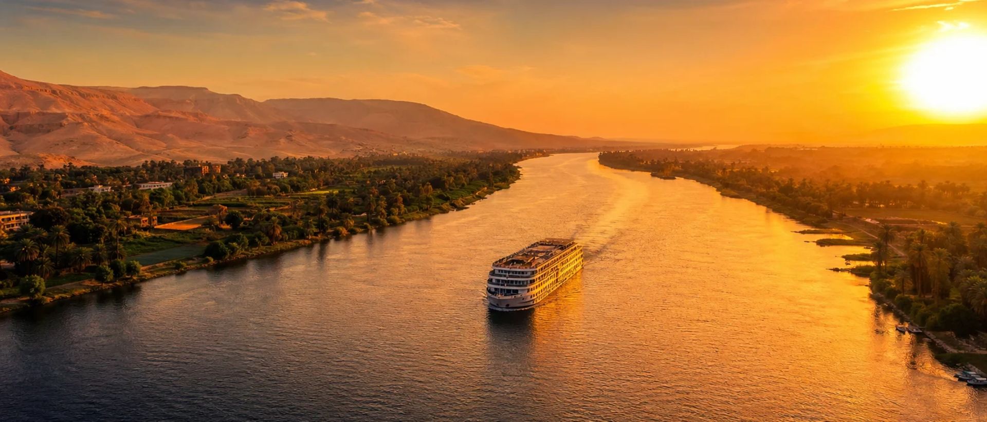 The Nile threading through Egypt's desert from above