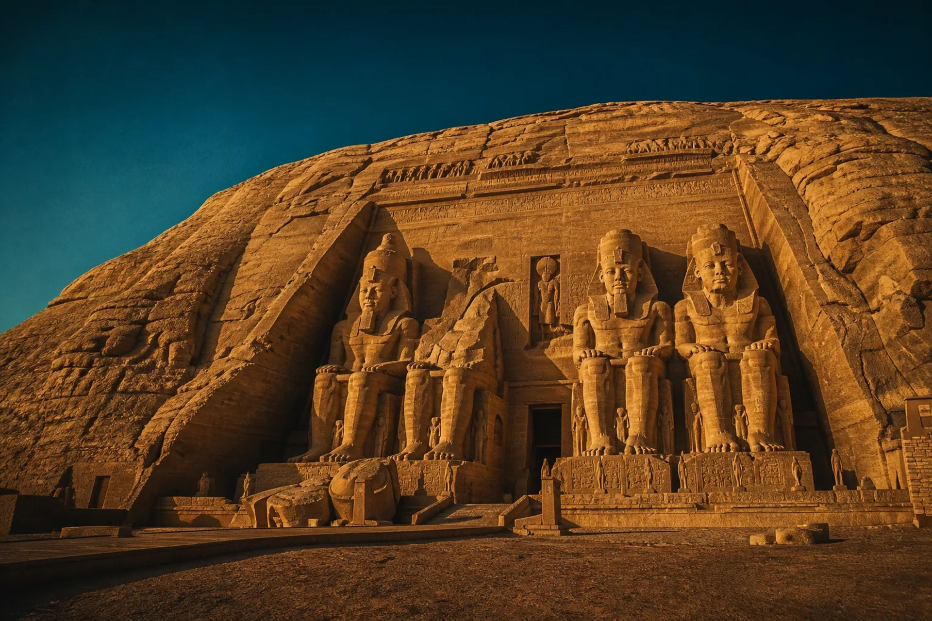 Abu Simbel temple at dawn – Lake Nasser cruise arrival